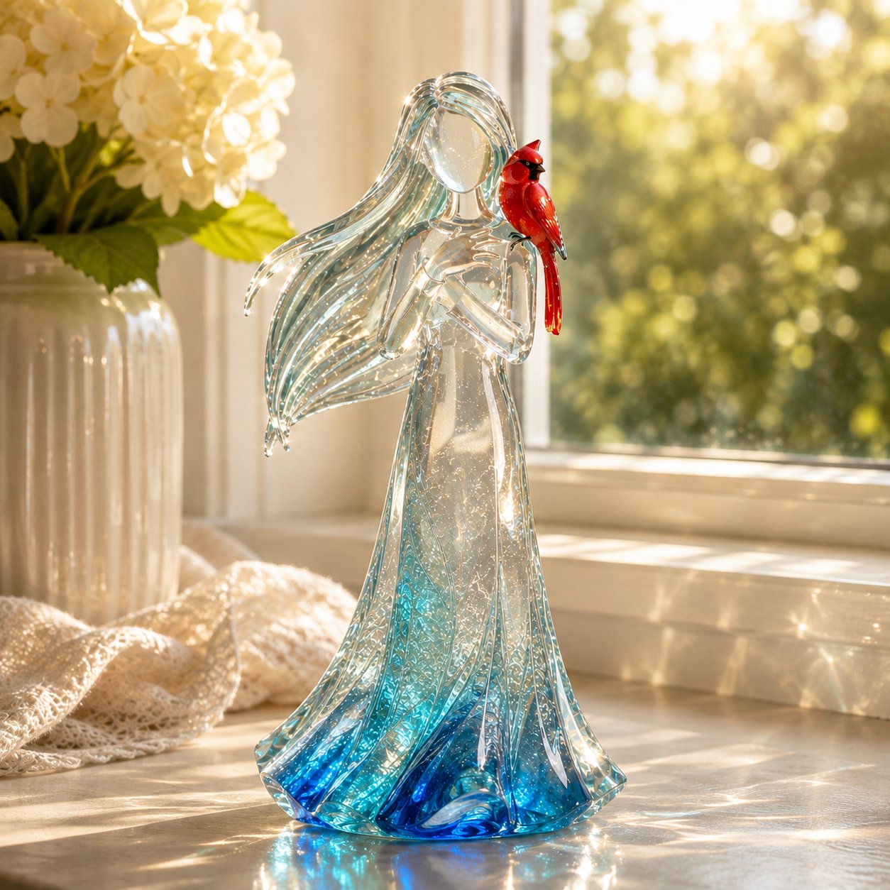 🐦 Cardinal Memorial Woman Figurine – ❤️ Crystal-Inspired Remembrance Gift for Loved Ones