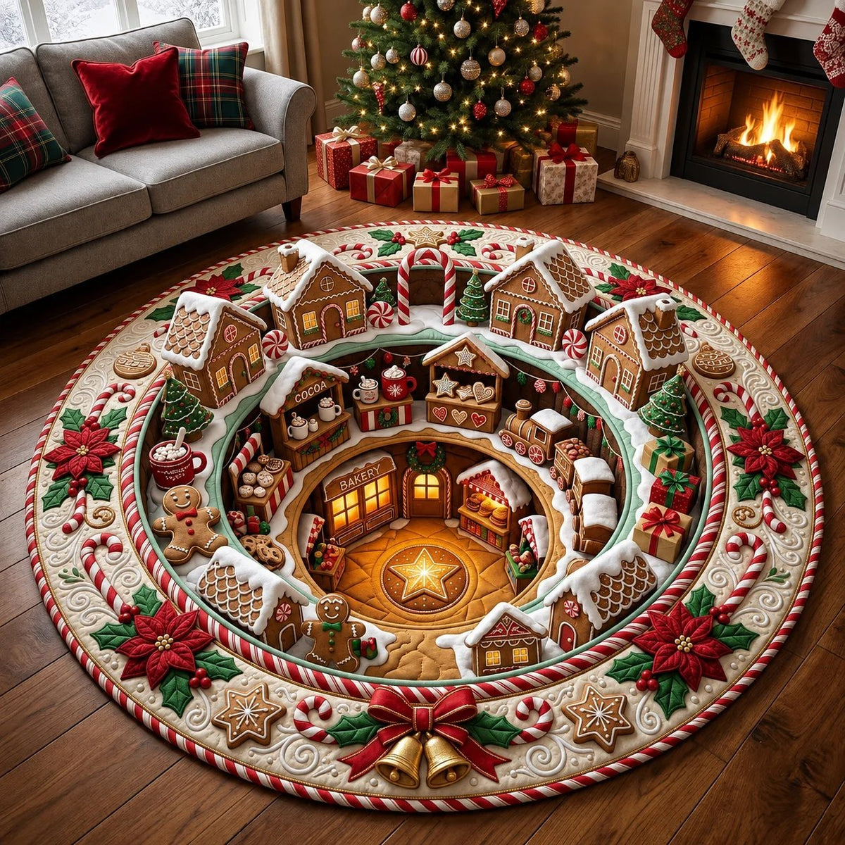 🎄3D Optical Illusion Vortex Quilted Round Christmas Rug