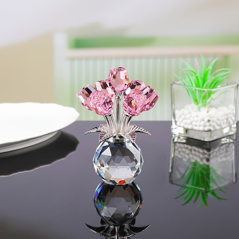 🏆Valentine's Day Hot Sale 49% OFF❤️ Crystal Colorful Rose Flower Collectible Figurine with Vase