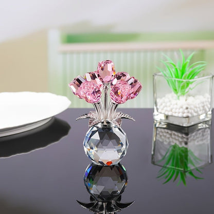 🏆Valentine's Day Hot Sale 49% OFF❤️ Crystal Colorful Rose Flower Collectible Figurine with Vase