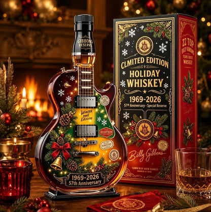 ⏳ Last Day 49% OFF – 🎸57th Anniversary Christmas Guitar Whiskey Decanter | Limited Edition 1969–2026 Winter Reserve Design With 3D Guitar Shape, Amber Glow Finish & Festive Holiday Artwork 🥃✨