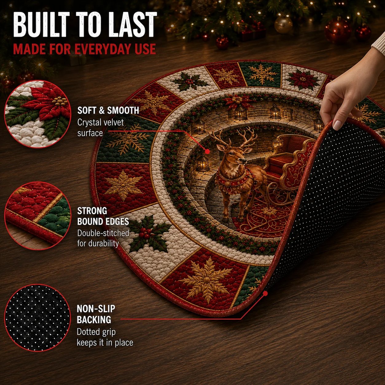 🎄3D Optical Illusion Vortex Quilted Round Christmas Rug