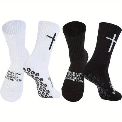 🧦✝️Anti-slip Football Socks Bible Verse Cross Soccer Socks ⚽ for Youth Men Women