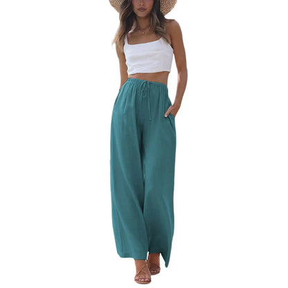 2026 SummerVibes-Women's Cotton Linen Summer Palazzo Pants Flowy Wide Leg Beach Trousers