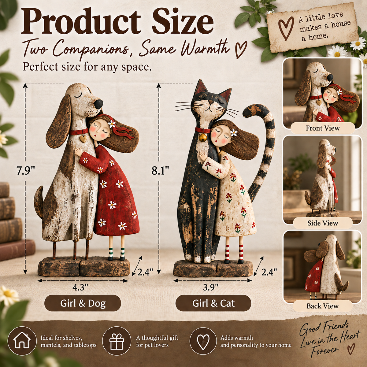 ❤️Girl & Her Best Friend Folk Art Figurine