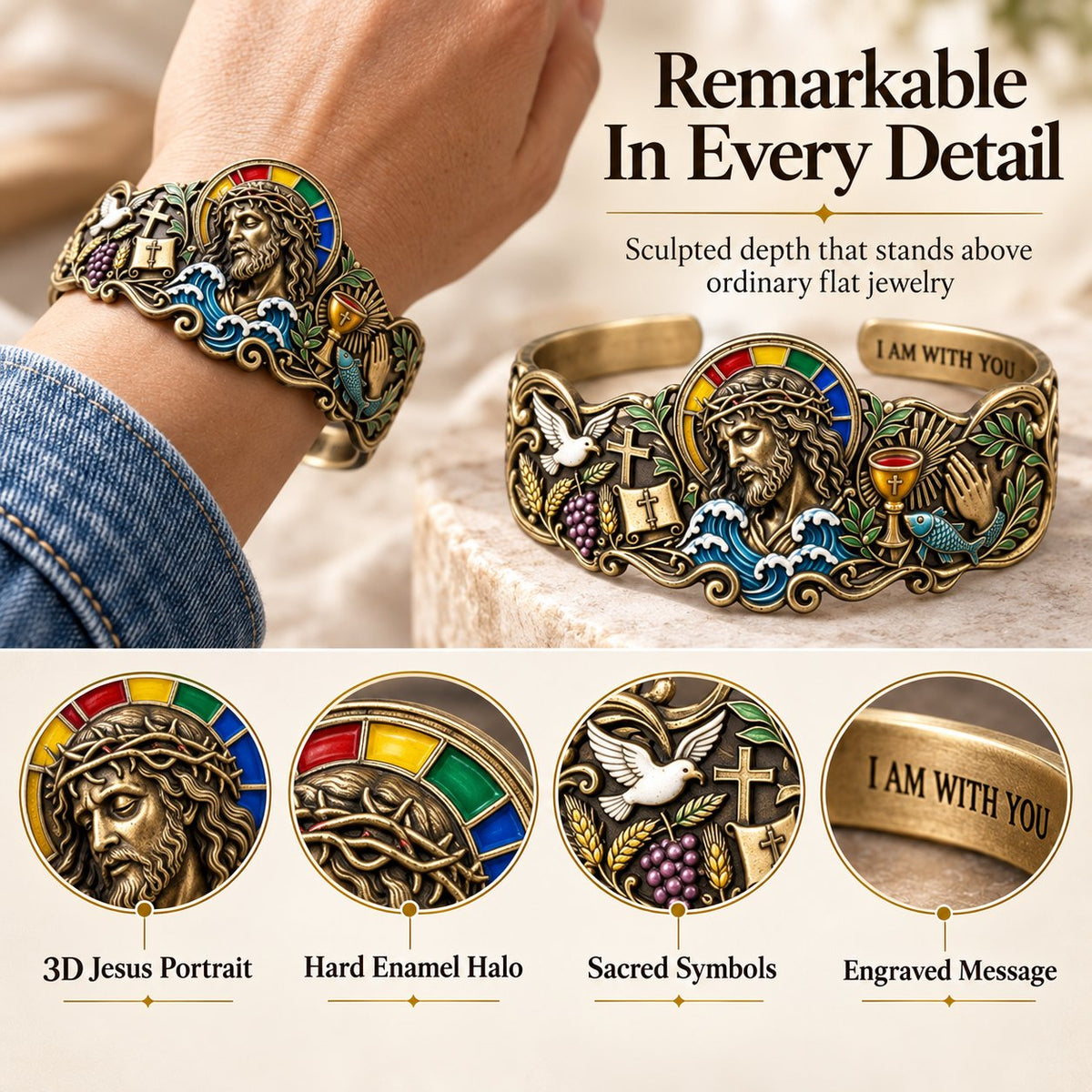 🔥 Last Day 49% OFF - ✝️Faith Inspired Jesus Cuff Bracelet | Antique Brass With Scripture Message