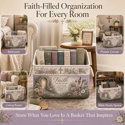 🔥 LAST DAY 49% OFF – ✝️ Christian Faith Inspirational Storage Basket | Spacious Foldable Fabric Organizer with Rope Handles & 3 Scripture Designs 🌿✨