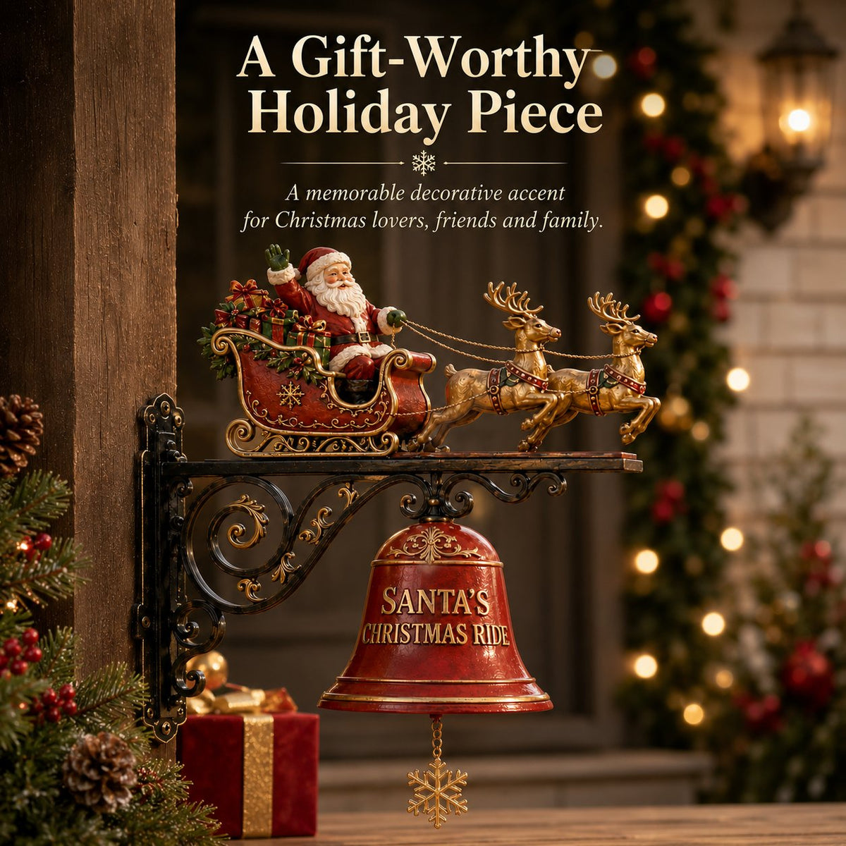 ✨🎅Santa Claus Sleigh with Reindeer & Decorative Christmas Bell