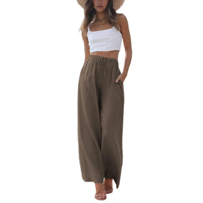 2026 SummerVibes-Women's Cotton Linen Summer Palazzo Pants Flowy Wide Leg Beach Trousers