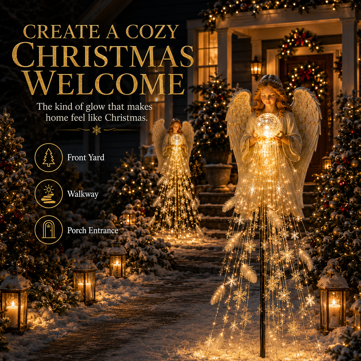 ✨ Angel Blessing Fountain – Solar Cascading Snowflake Garden Light 👼