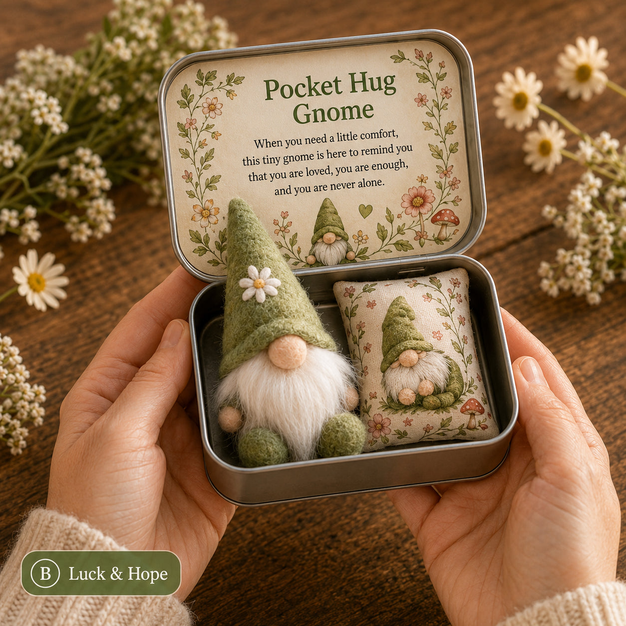 🔥Last Day Buy 3 Get 1 Free - Pocket Hug Gnome Comfort Gift Tin – Mini Emotional Support Keepsake