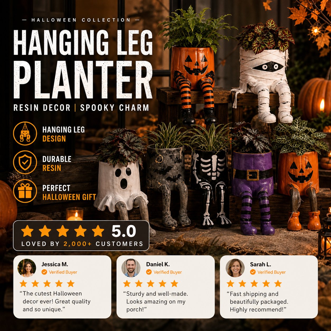 💀🎃Halloween Whimsical Hanging Leg Planter Hand-Painted Resin Succulent Pot💐(📦Buy 3 Free Shipping)