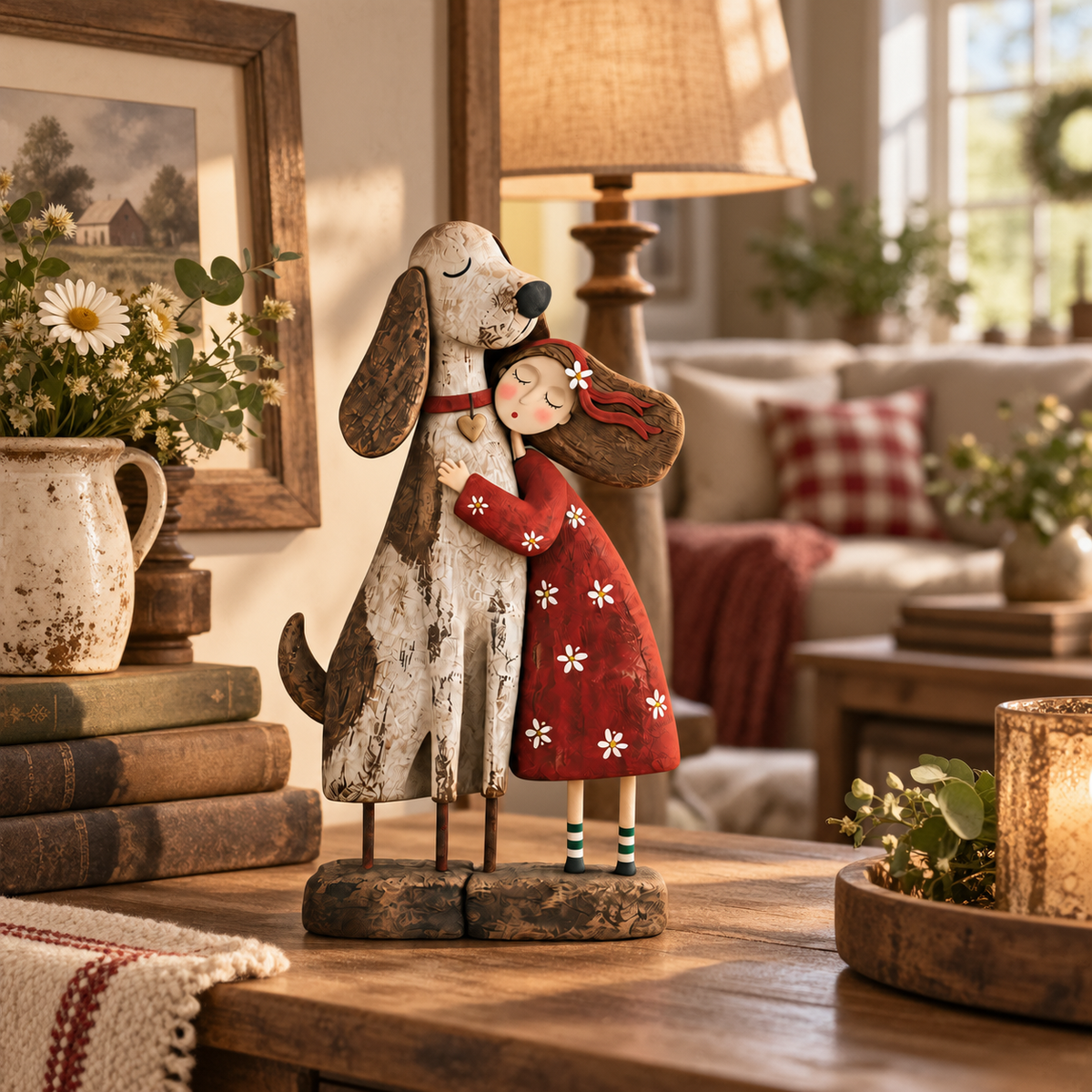 ❤️Girl & Her Best Friend Folk Art Figurine