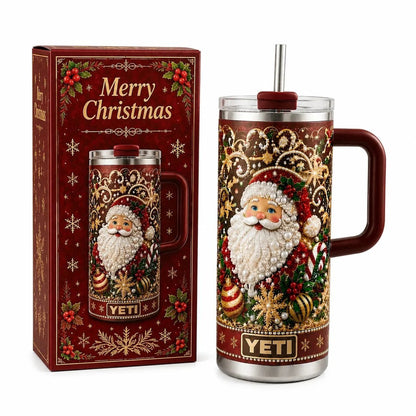 🎅✨ Luxury Christmas Santa 40oz Handle Tumbler – A Magical Holiday Gift
