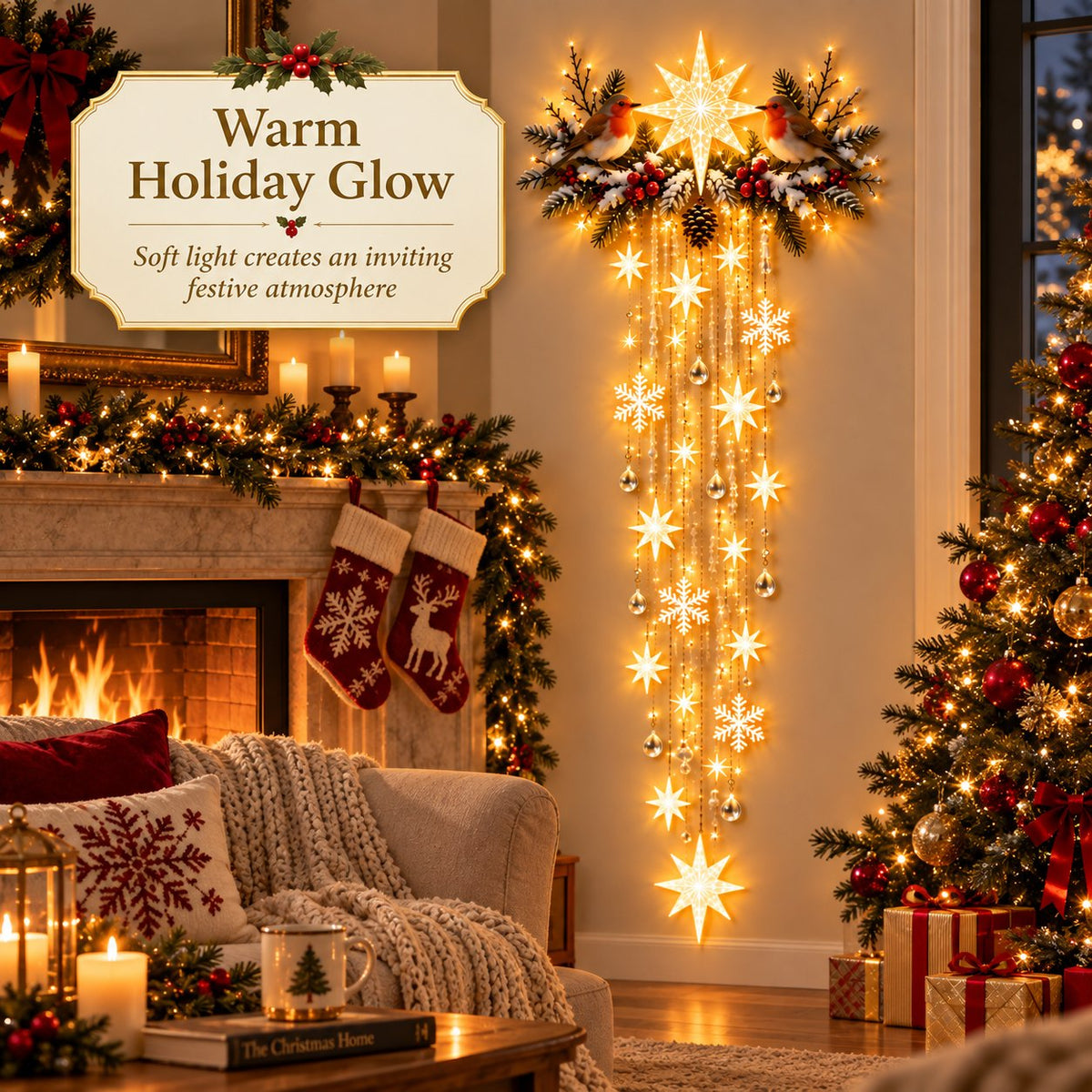 ✨ Christmas Robin Starfall Wall Light – Cozy Winter Holiday Decor 🎄