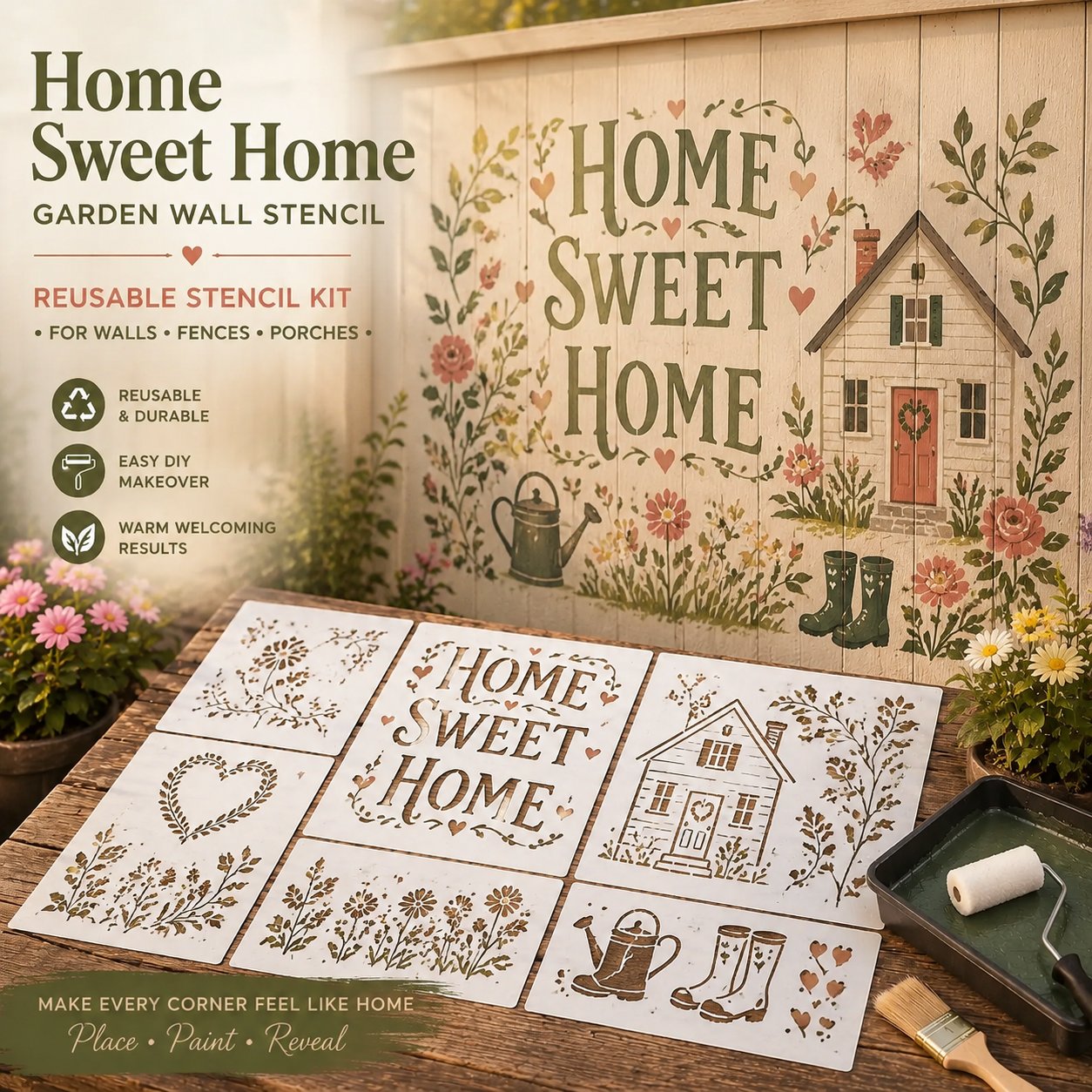 🌿 Garden Wall StencilTM Collection | 9 Reusable Mural Designs for Walls, Fences, Porches & Creative Outdoor Makeovers 🎨✨