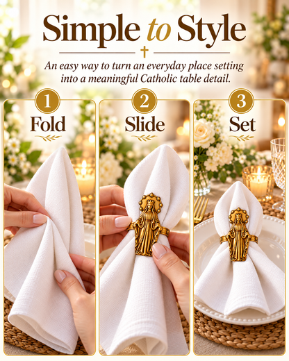 Catholic Devotional Napkin Rings – Sacred Heart, Virgin Mary & Jesus Table Décor