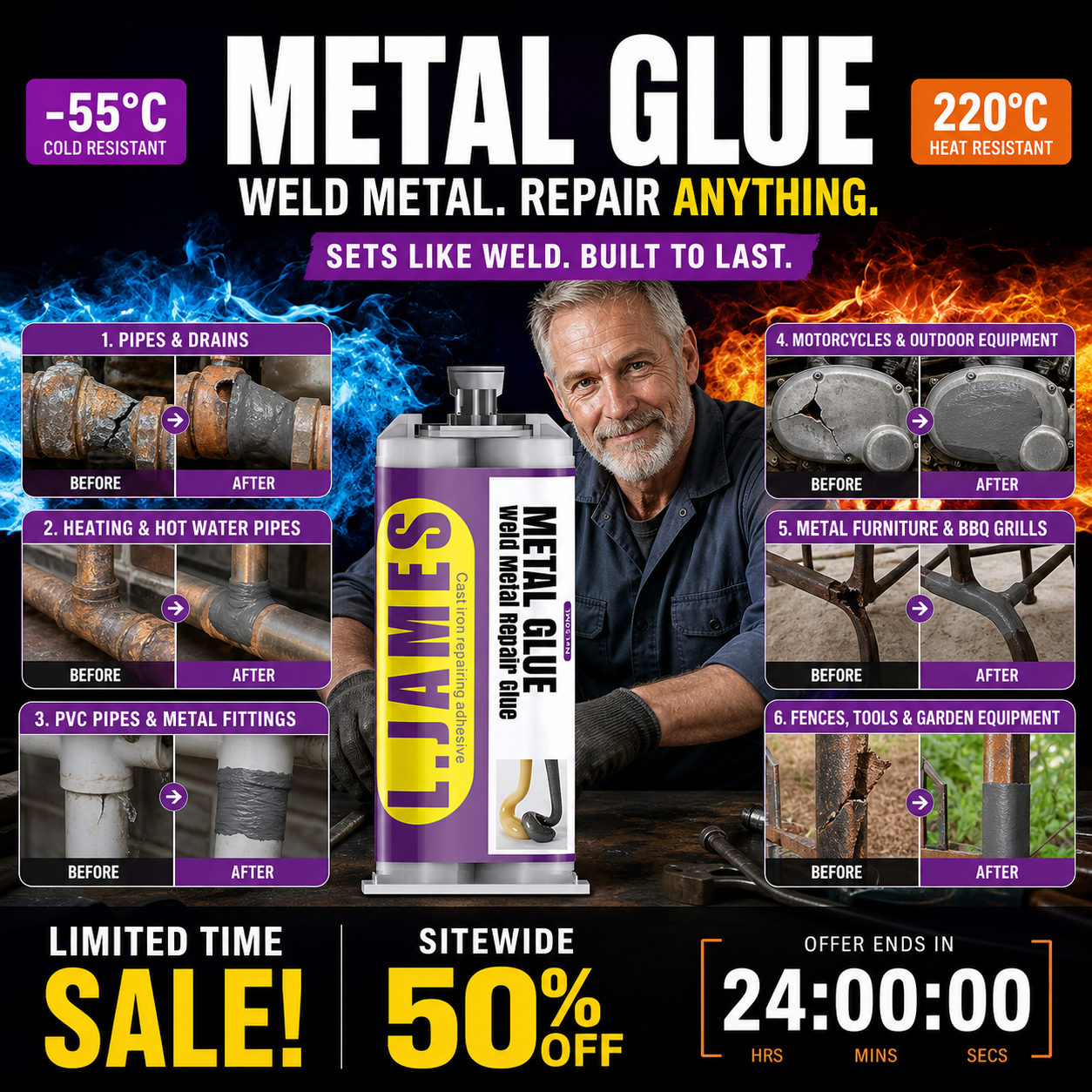 🔥Hot Sale 48% OFF🔥 Metal Weld Repair Glue – 2-Part Epoxy, Waterproof, Heat-Resistant, Drillable 🔧