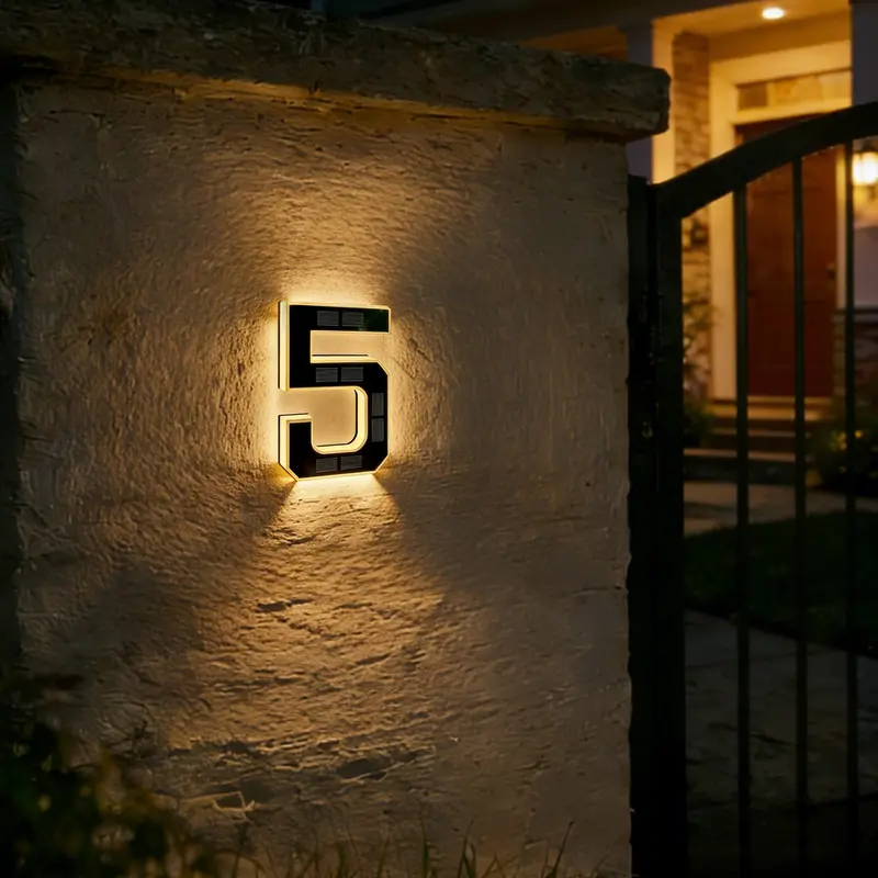 Solar Lighted House Numbers 9 Inch Waterproof LED Address Signs for Outside Modern House Numbers