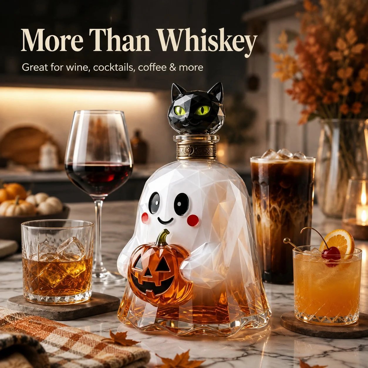 Ghost Pumpkin Halloween Decanter  🎃 🎃 Spooky Glass Whiskey Bottle