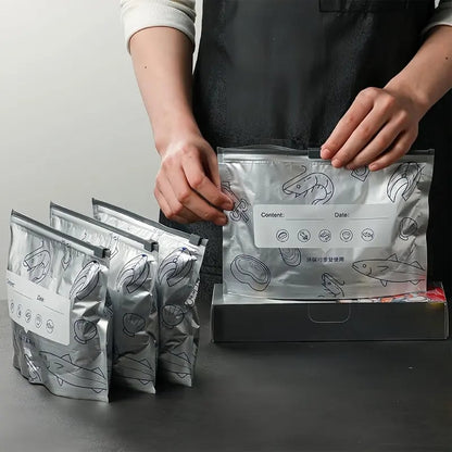 ⚡2026 New Reusable Aluminum Foil Seal Bags – Vacuum Zipper, Label & Stand-Up Design for Fruits, Veggies & Meat