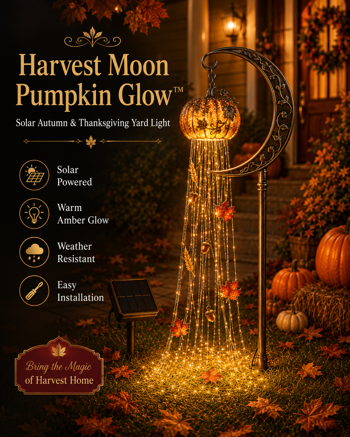 🎃 Harvest Moon Pumpkin Glow™ Solar Cascade Yard Light