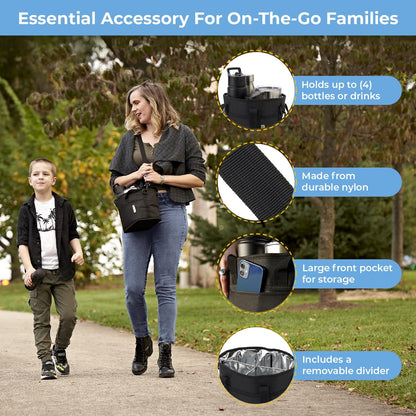 🔥🔥Family Size 4 Compartment Bottle Holder with Strap Adjustable Insert Fits Large and Small Drinks