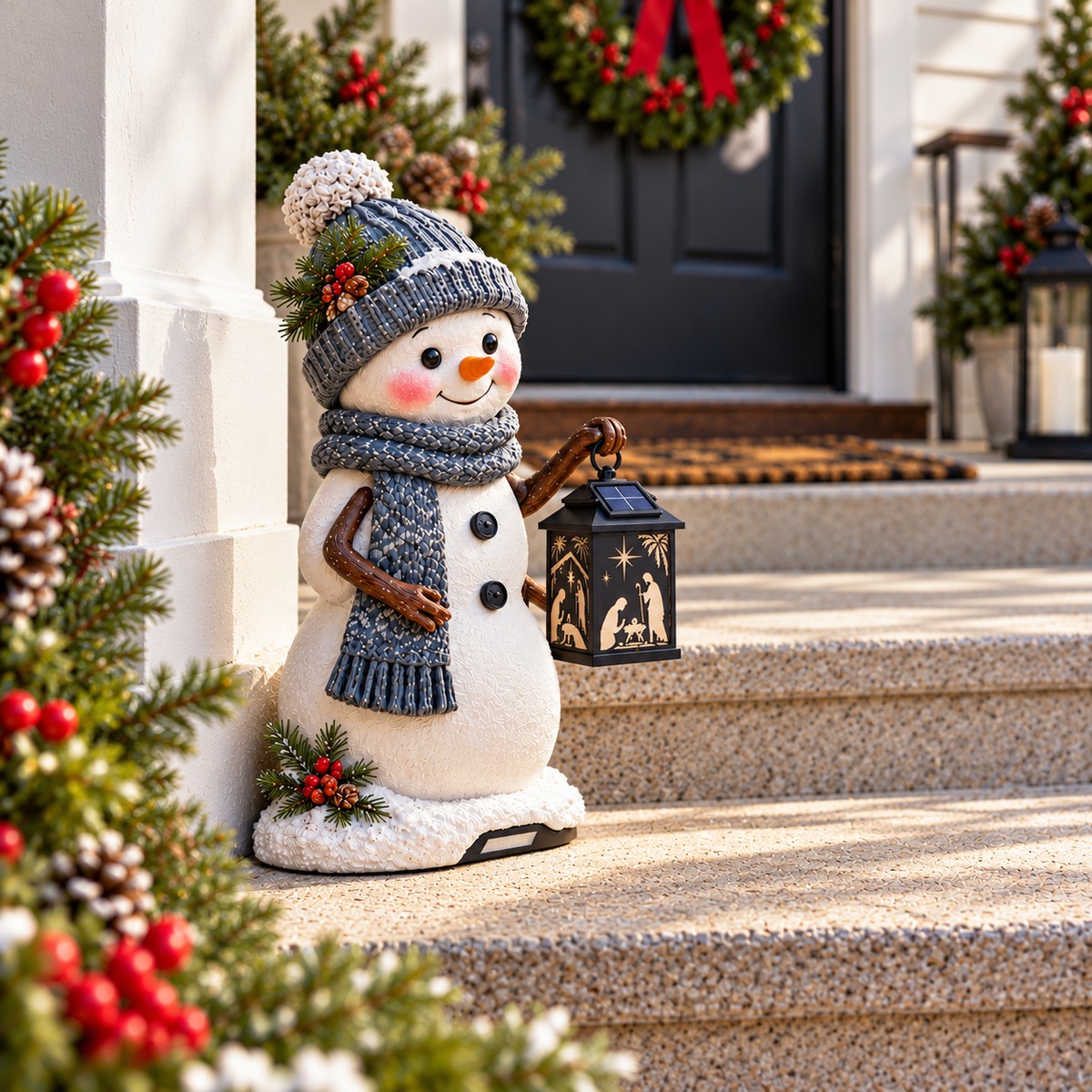 ⛄✨ Last Day 49% Snowman Nativity Glow™ – Solar Christmas Step Light with Holy Family Projection