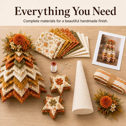 🍂 Beginner-Friendly DIY Fabric Patchwork Fall Tree Kit | Coordinated Autumn Fabrics, Cone Base, Securing Pins & Floral Topper Included 🌼✨