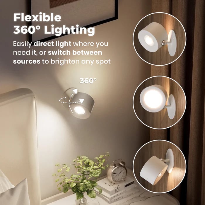 2 Pack 360° Rotatable Rechargeable Touch Wall Lamp with Double Sided Light Source