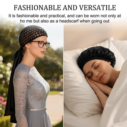 Detachable Satin Hair Wrap & Hair Net — 2-in-1 Design