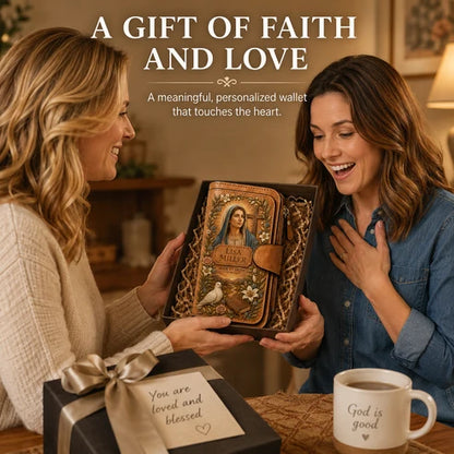 Personalized "Walk By Faith" Vintage Leather Clutch Wallet 🕊️ | Jesus & Mary Editions