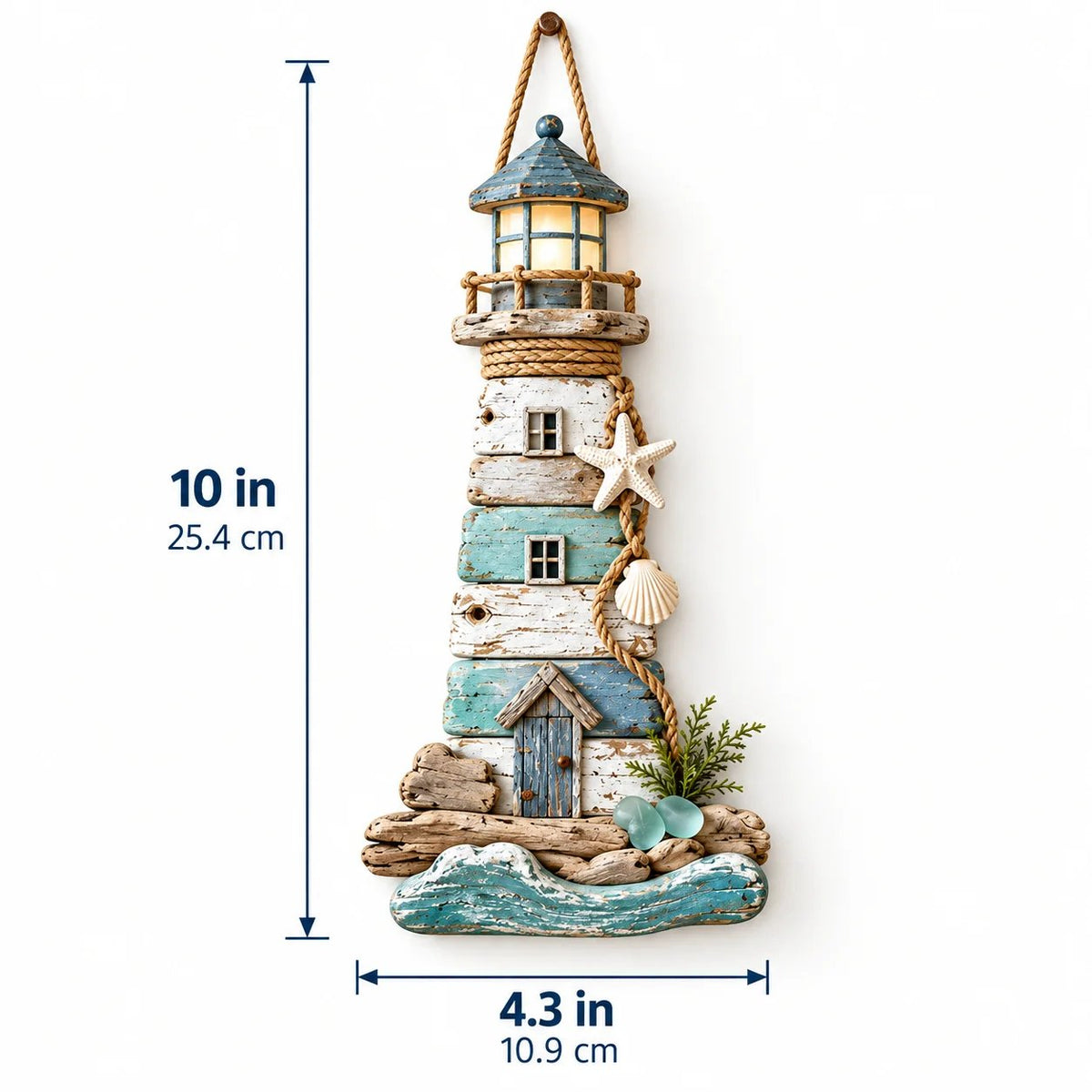 🌊🏠 Coastal Driftwood Lighthouse Wall Decor – Rustic Beach House Hanging Accent