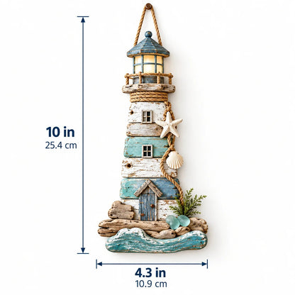 🌊🏠 Coastal Driftwood Lighthouse Wall Decor – Rustic Beach House Hanging Accent