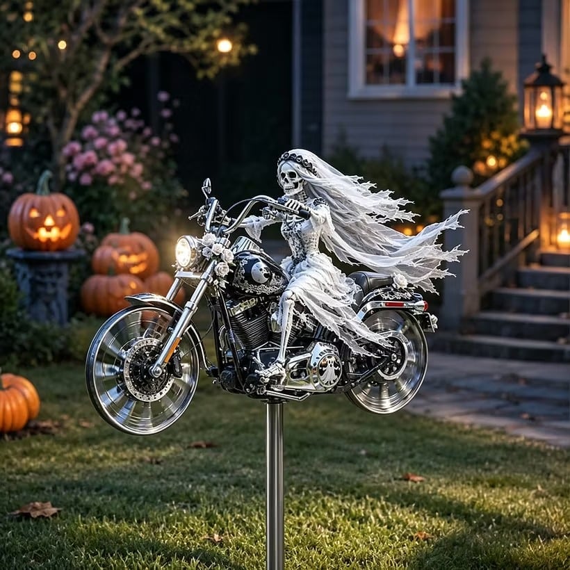 Ghost Bride motorcycle Halloween yard spinner