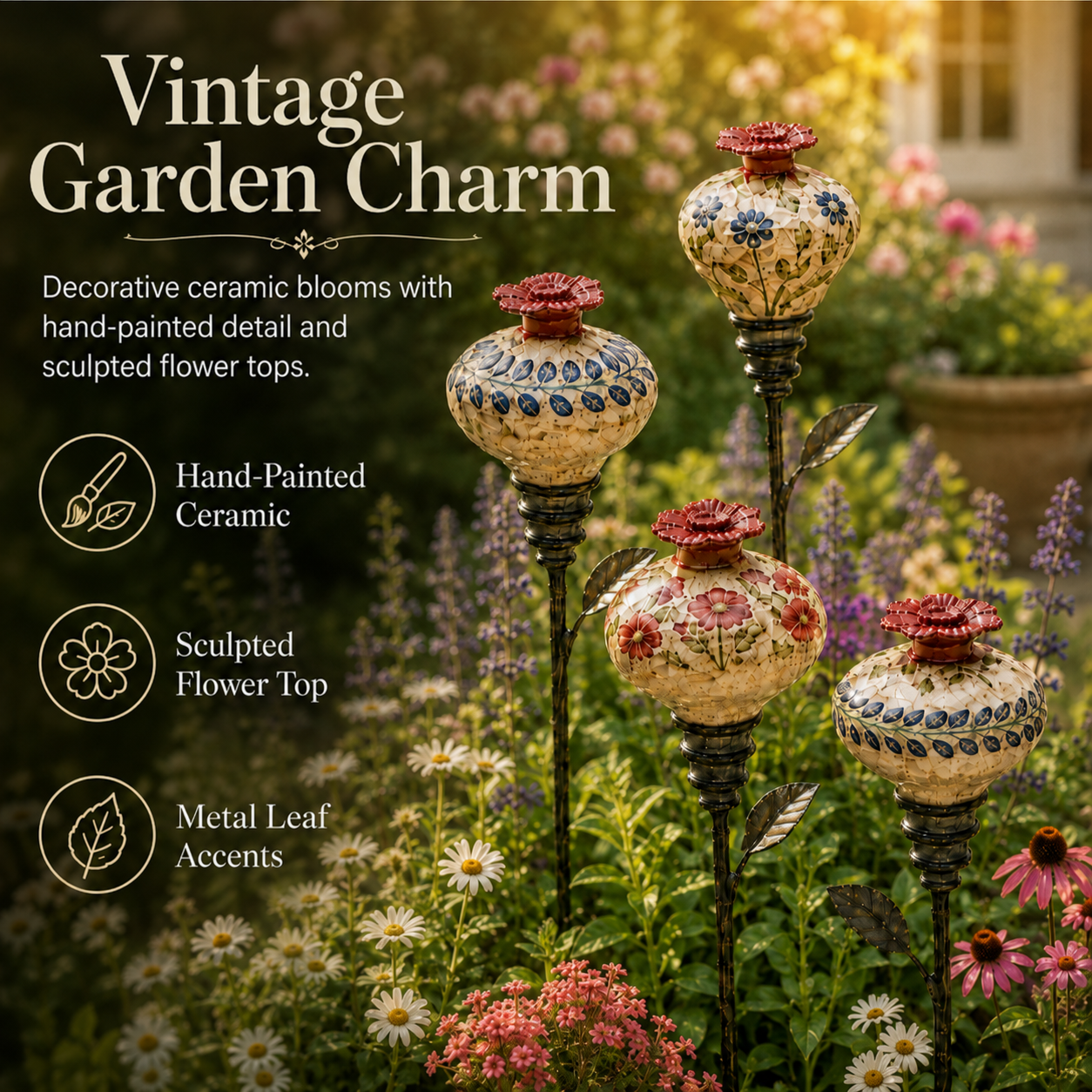 🐦🌸 Keramische Bloem Kolibrievoeder – Romantische Tuinsfeer Met Een Vintage Touch! ✨