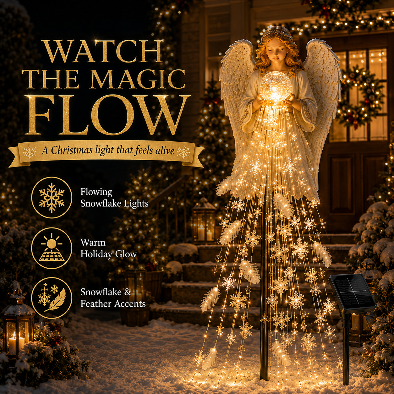 ✨ Angel Blessing Fountain – Solar Cascading Snowflake Garden Light 👼