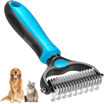 🐾Double-Sided Pet Grooming Brush – Hurtless Shedding & Dematting Undercoat Rake for