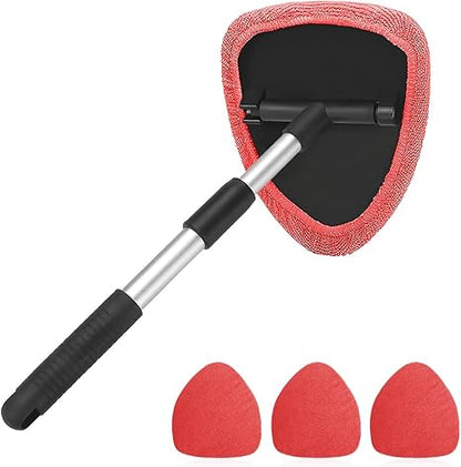🔥50% OFF Today | Windshield Cleaning Tool with Extendable Handle & 4 Reusable Microfiber Pads