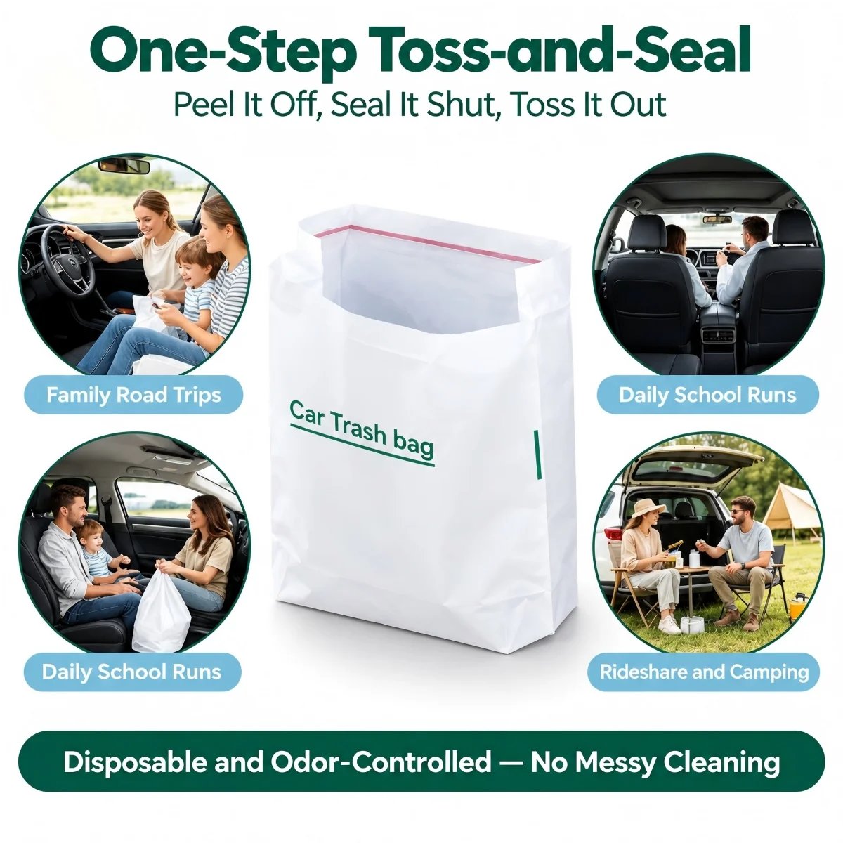 🗑️ 20-Pack Self-Adhesive Car Trash Bags – Waterproof Disposable Cleaning Bags