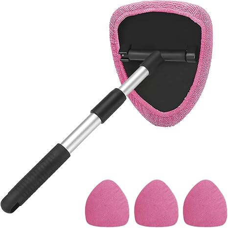 🔥50% OFF Today | Windshield Cleaning Tool with Extendable Handle & 4 Reusable Microfiber Pads