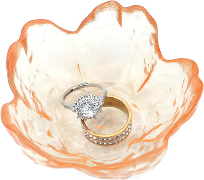 Crystal Orange Flower Ring Dish Jewelry Tray, Decorative Glass Trinket Dish, Modern Accent Tray for Vanity