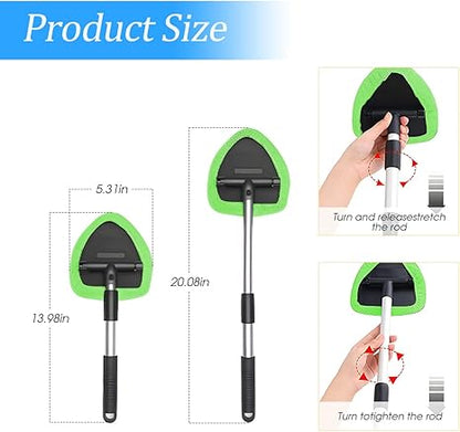 🔥50% OFF Today | Windshield Cleaning Tool with Extendable Handle & 4 Reusable Microfiber Pads