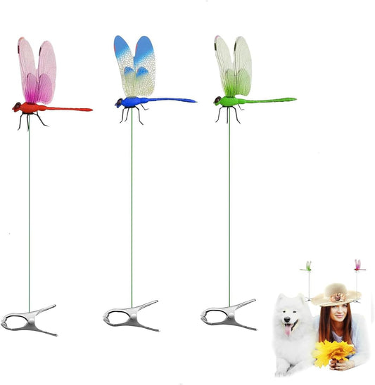 12 Pack Dragonfly Clip,Fake Dragonflies, Humming Bird Stakes Fake, Plastics Dragonfly for Garden Stakes Decor Yard Ornaments for Hat,Deer and Horse,Fly Scare Devices for Indoor Outdoor