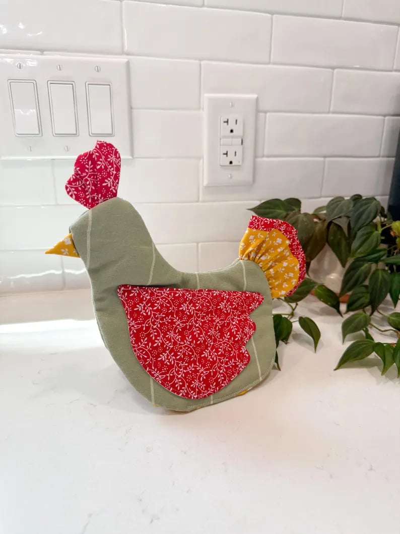 🐔 Handmade Chicken Oven Mitt & Pot Holder – Quilted Hen Hot Pad, Insulated & Heat Resistant, Farmhouse Kitchen Decor 🔥🏡