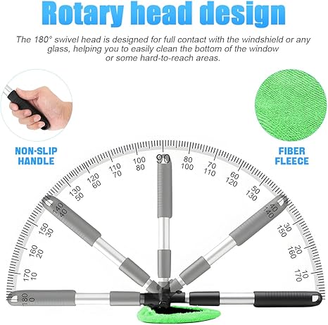 🔥50% OFF Today | Windshield Cleaning Tool with Extendable Handle & 4 Reusable Microfiber Pads