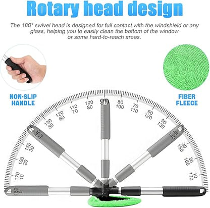 🔥50% OFF Today | Windshield Cleaning Tool with Extendable Handle & 4 Reusable Microfiber Pads