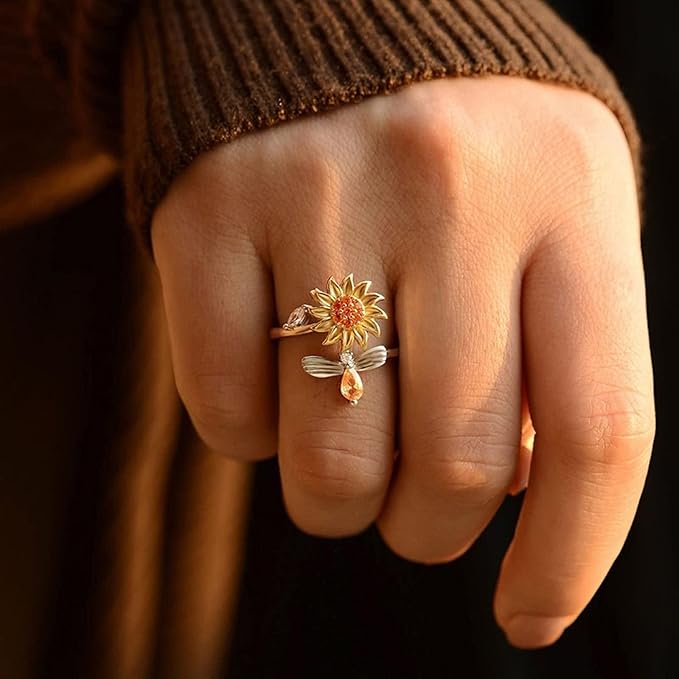 To My Daughter — Sunflower Spinner Ring | Anxiety Fidget Ring | Adjustable | Mother's Day Gift