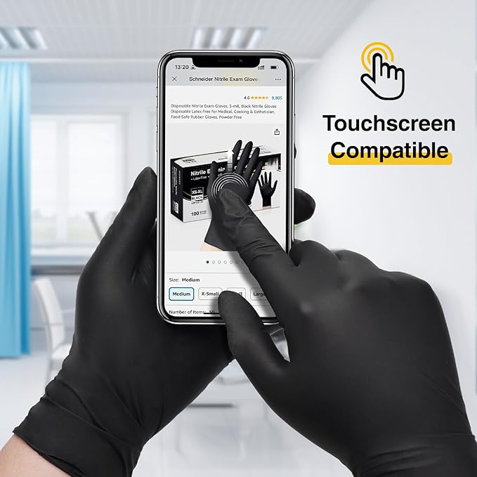 (100PCS) Nitrile Exam Gloves, Black Latex Free Powder Free Disposable Gloves for Medical, Cooking, Cleaning, and Auto repair, etc.