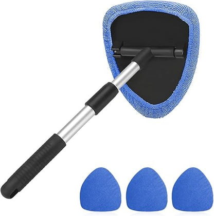 🔥50% OFF Today | Windshield Cleaning Tool with Extendable Handle & 4 Reusable Microfiber Pads